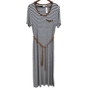 Chico's Navy and White Striped Midi Dress